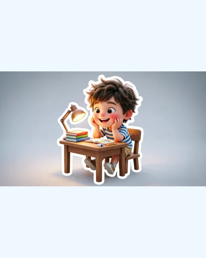 3D-иллюстрация учёбы — почемучка с лисёнком Арчи